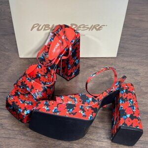 PUBLIC DESIRE Lyle Red Floral Satin Platform Heels US Sz 6 UK Sz 4 NIB